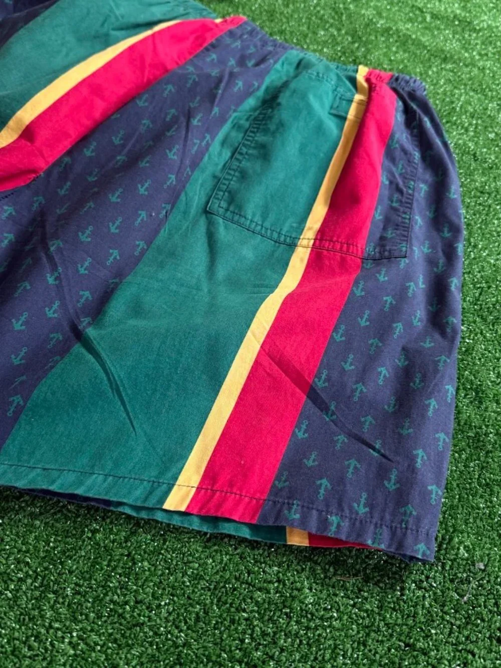 Vintage 90s Nautica Swim Trunks XL Cotton Nautical Anchor Stripe Made in Taiwan
